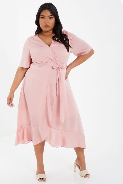 Curve Pink Satin Midi Dress